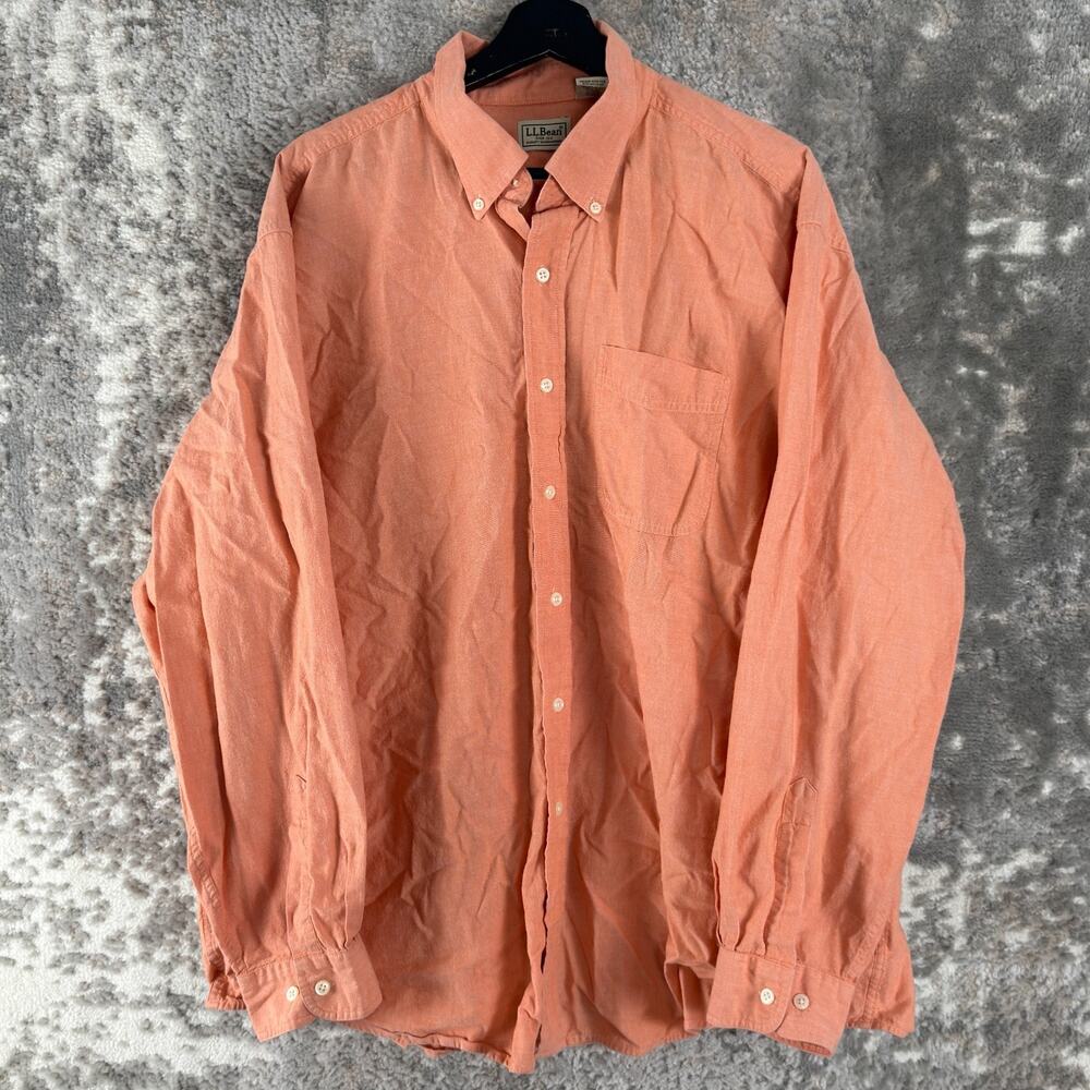 LL Bean Size XL Minimalist Casual Button Shirt Orange Pocket Long Sleeve‎ Collar